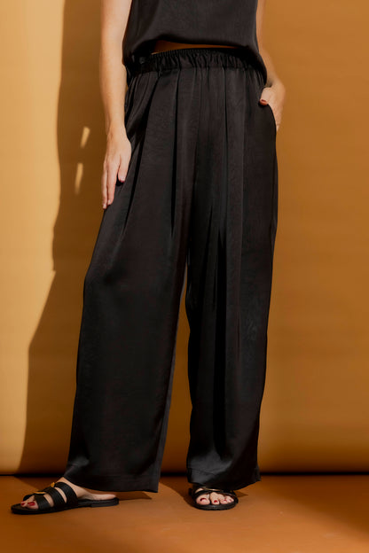 Black Silky Pull-On Pleat Pant