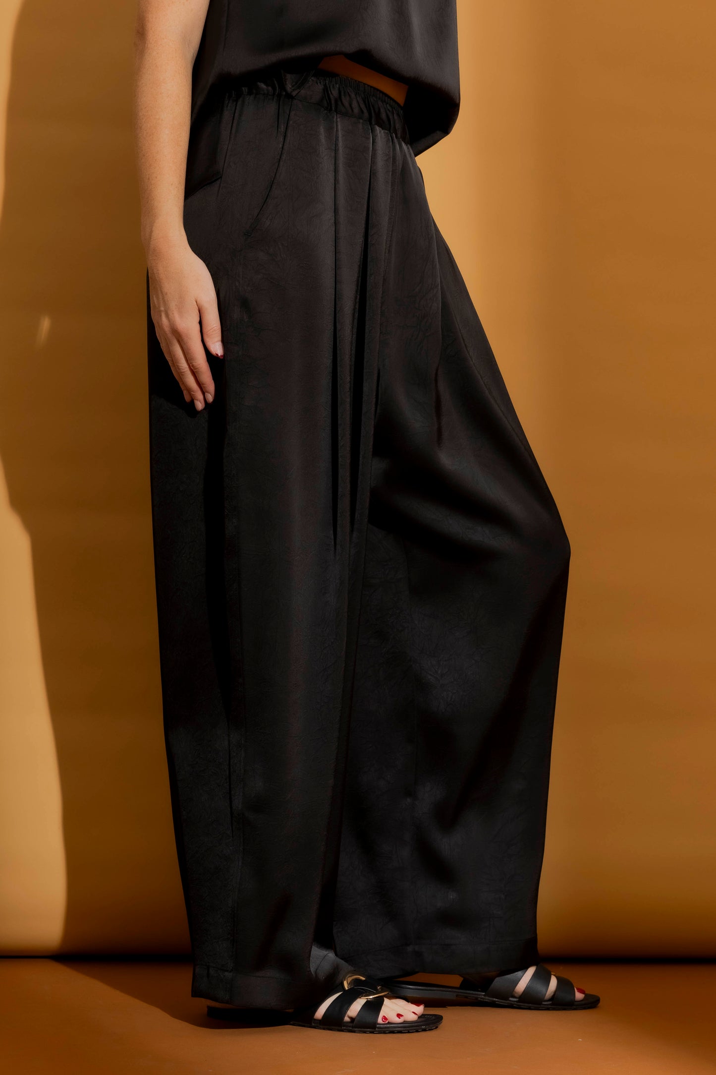 Black Silky Pull-On Pleat Pant
