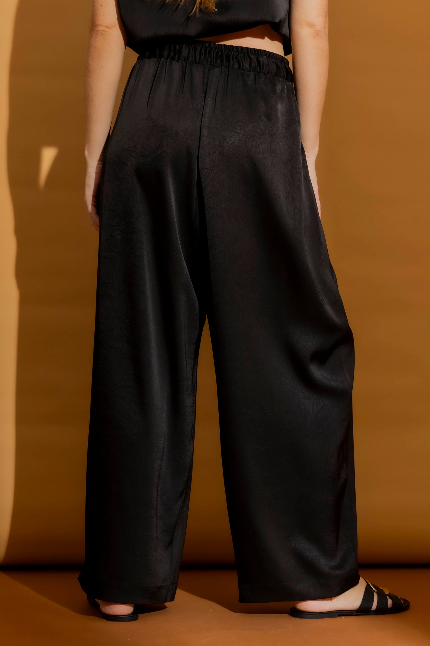 Black Silky Pull-On Pleat Pant