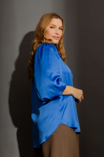 Blue Silky Balloon Shirt