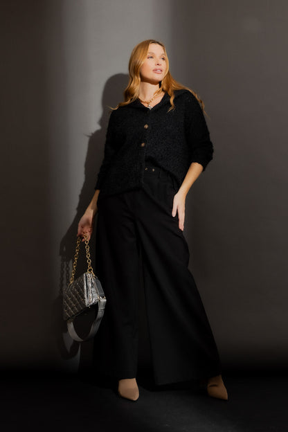 Black Fluffy Hood Cardi