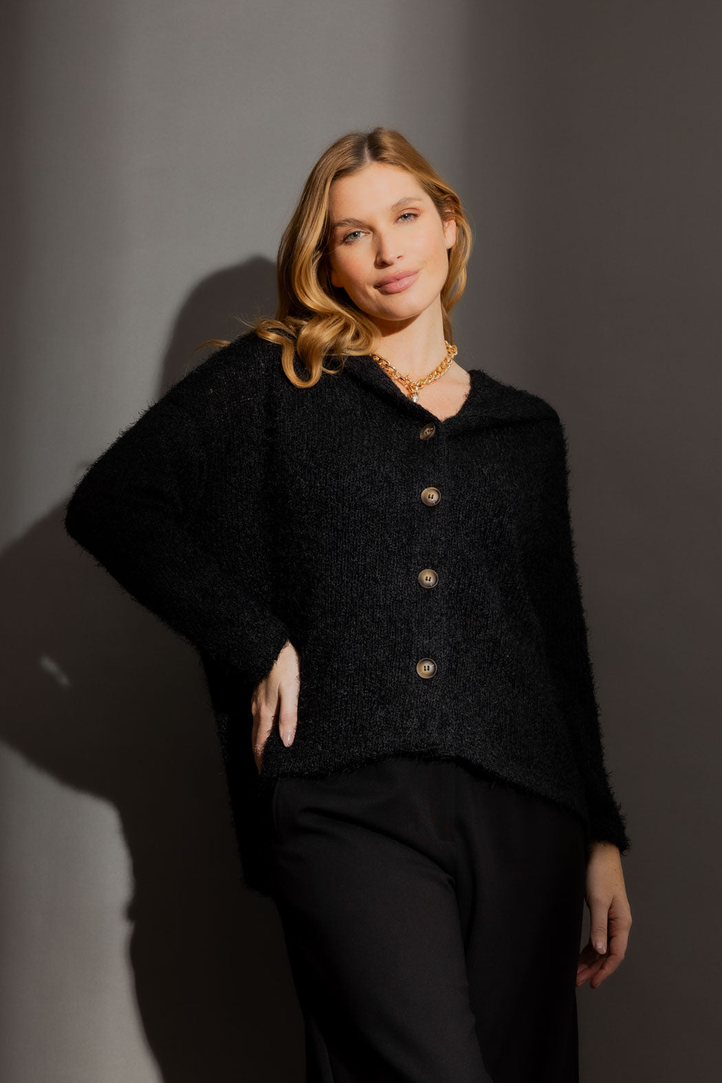 Black Fluffy Hood Cardi