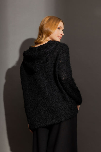 Black Fluffy Hood Cardi