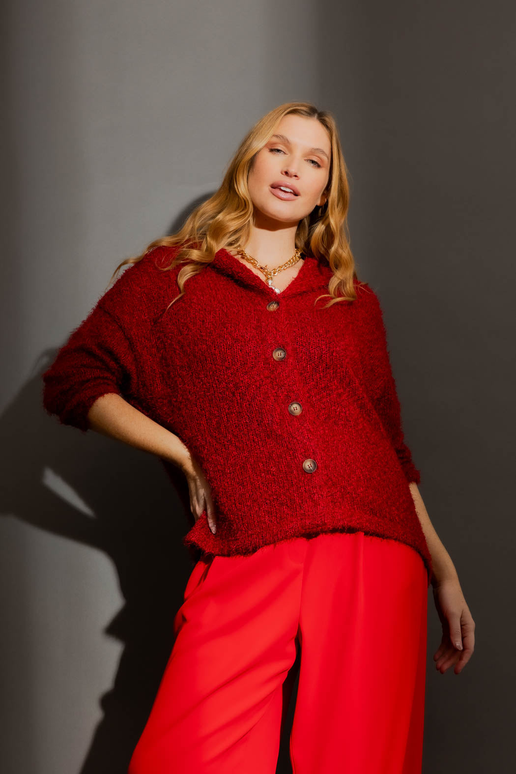 Burgundy Fluffy Hood Cardi