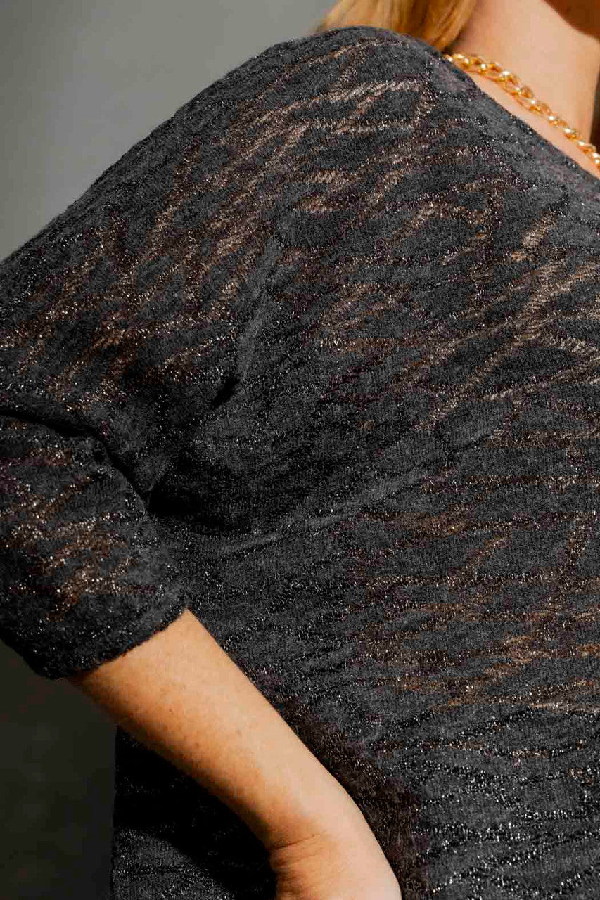 Charcoal Lurex Knit Hi-Lo Top