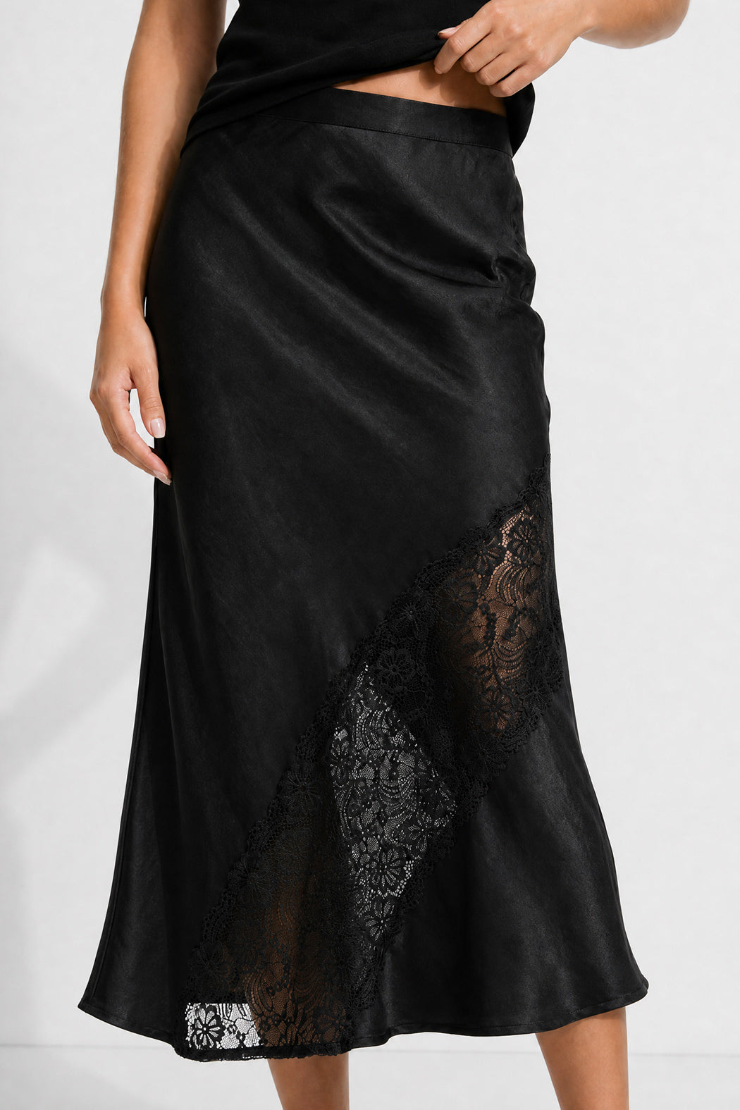 Black Glow Lace Bias Skirt