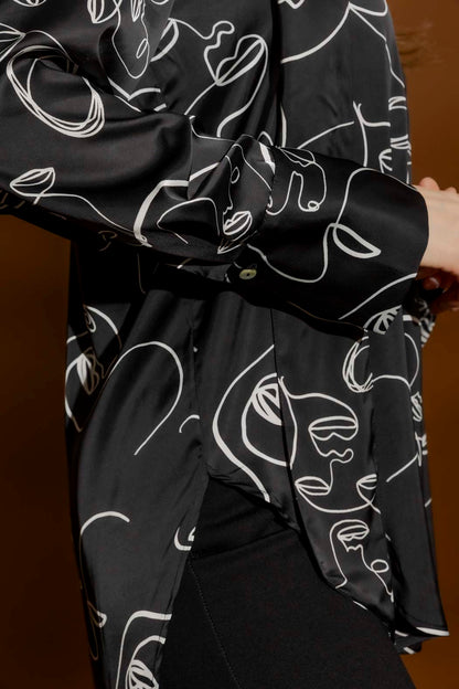 Black Print Tie Blogger Shirt