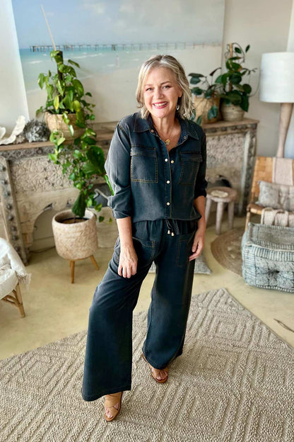 Black Washed Tencel Cargo Pant
