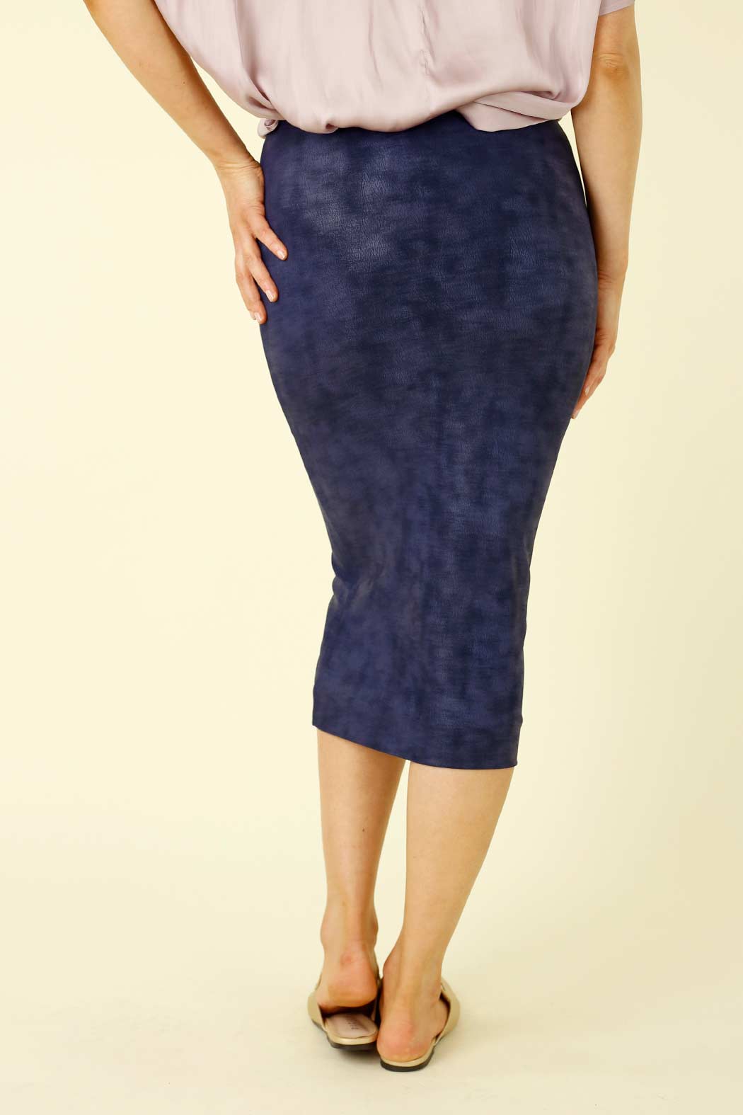 Blue Leatherette Tube Skirt- FINAL SALE
