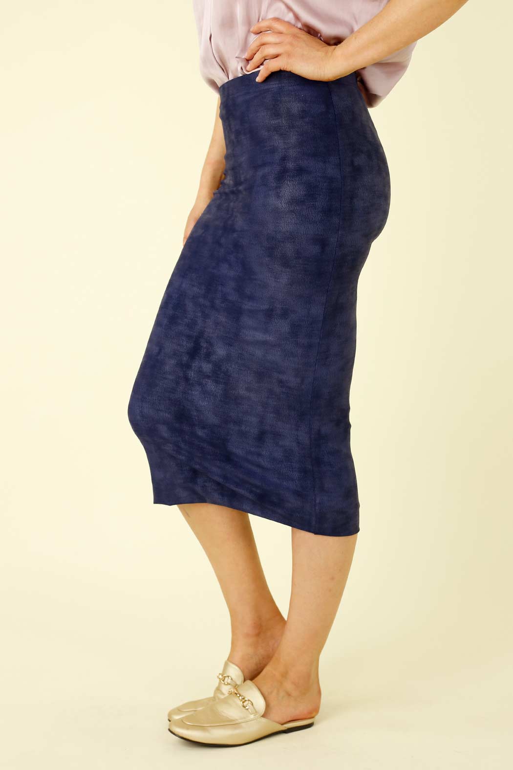 Blue Leatherette Tube Skirt- FINAL SALE