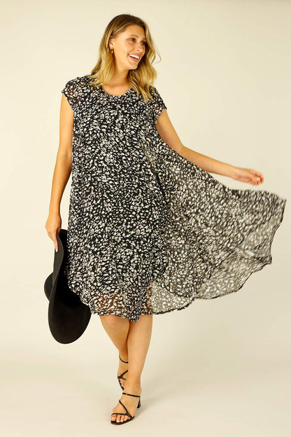 Black Animal Chiffon Baby Cowl Dress - SALE