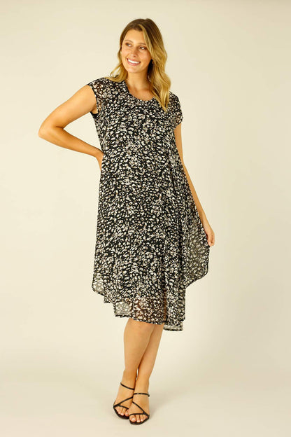 Black Animal Chiffon Baby Cowl Dress - SALE