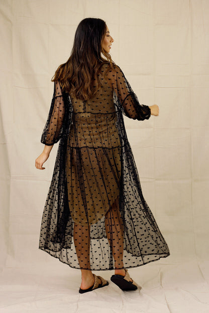 Black Hearts Tiered Mesh Dress