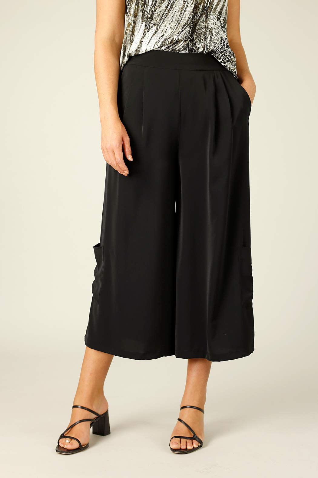Black Soft Touch Cargo Culotte