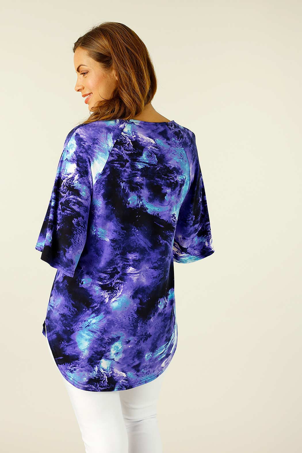 Blue Purple Jersey Bell Sleeve Top - SALE