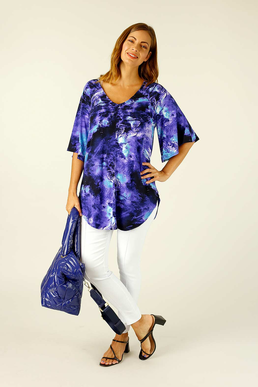 Blue Purple Jersey Bell Sleeve Top - SALE