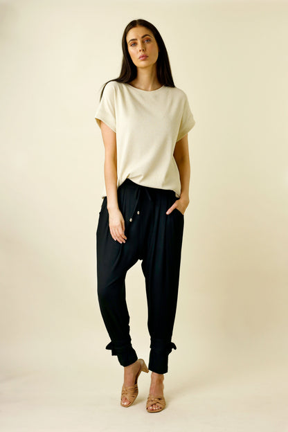 Black Bamboo Tie Slouch Pant - FINAL SALE