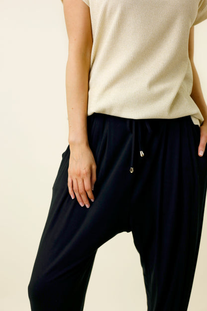 Black Bamboo Tie Slouch Pant - FINAL SALE