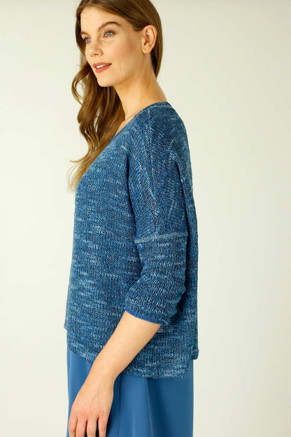 Blue Distressed V Neck Overtop
