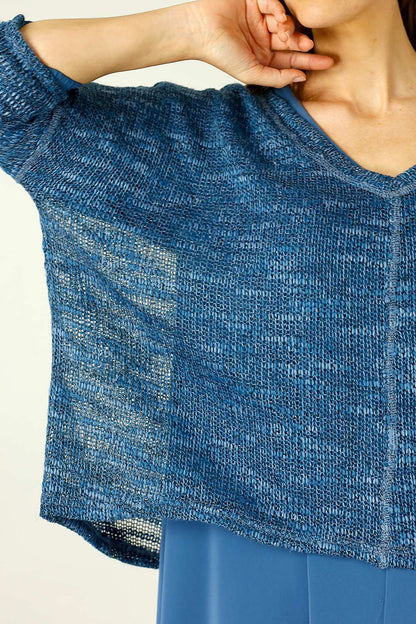 Blue Distressed V Neck Overtop