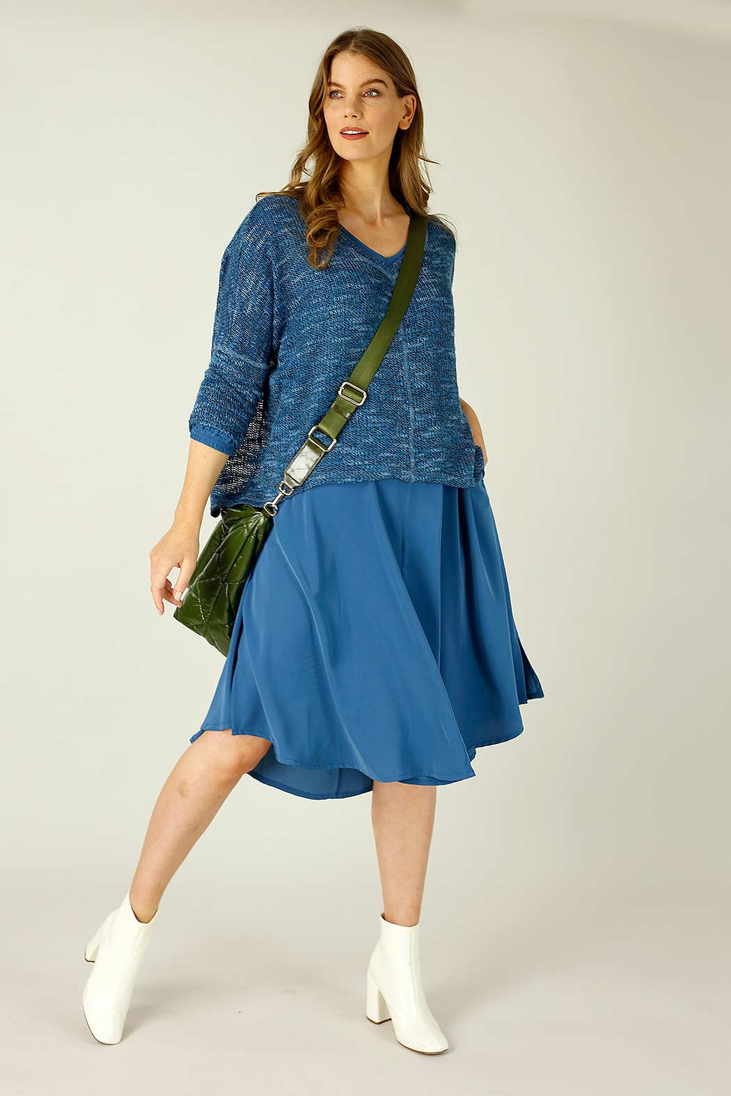 Blue Distressed V Neck Overtop