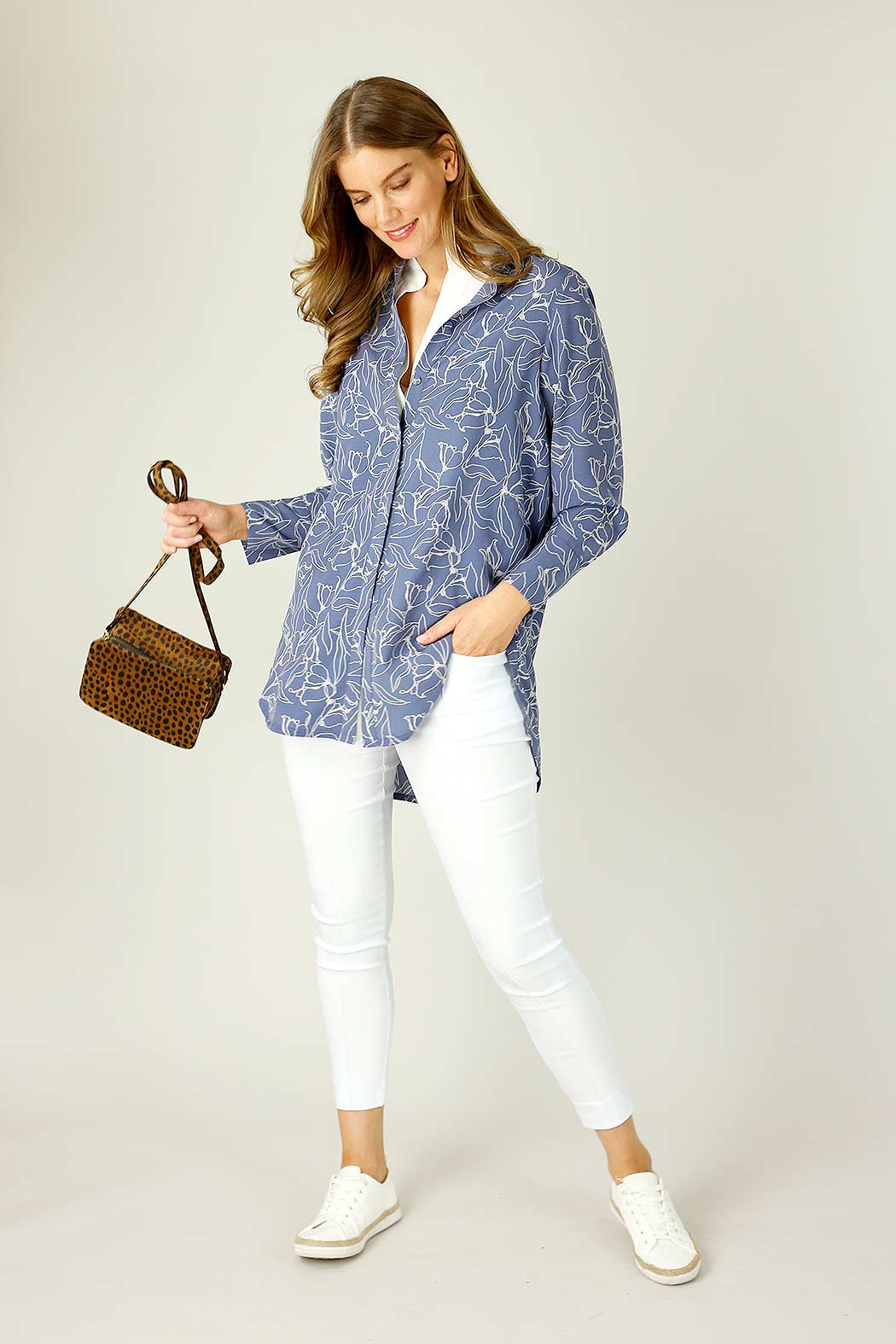 Blue Floral Nano Cuffed Pocket Shirt