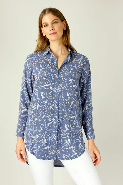 Blue Floral Nano Cuffed Pocket Shirt
