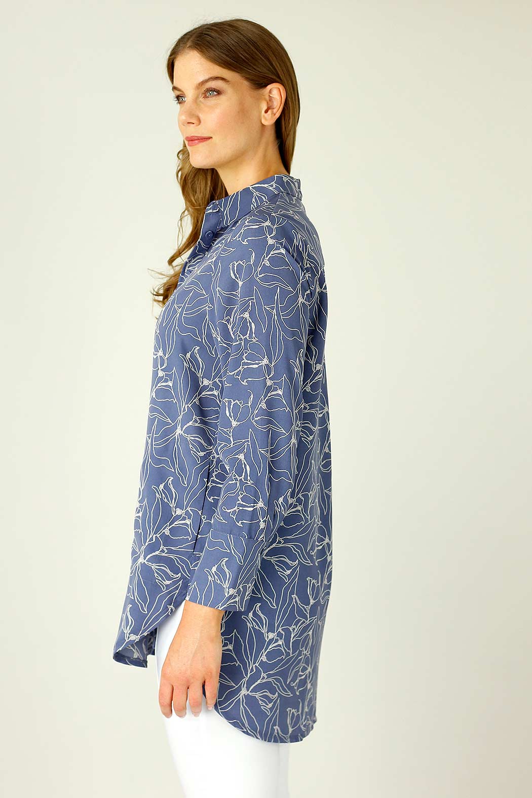 Blue Floral Nano Cuffed Pocket Shirt