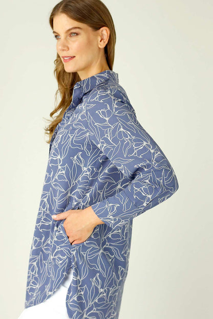 Blue Floral Nano Cuffed Pocket Shirt