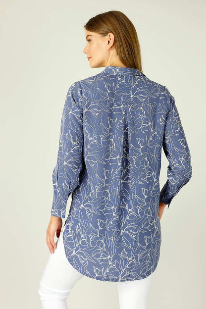 Blue Floral Nano Cuffed Pocket Shirt