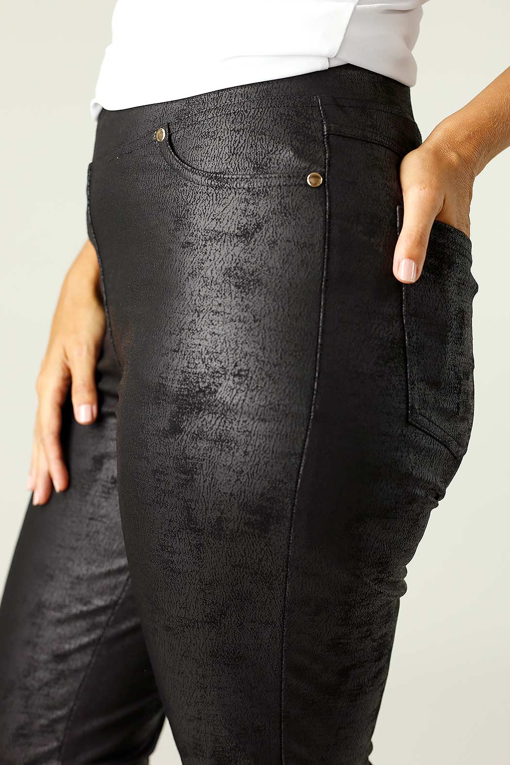 Black Leatherette Pull On Jean