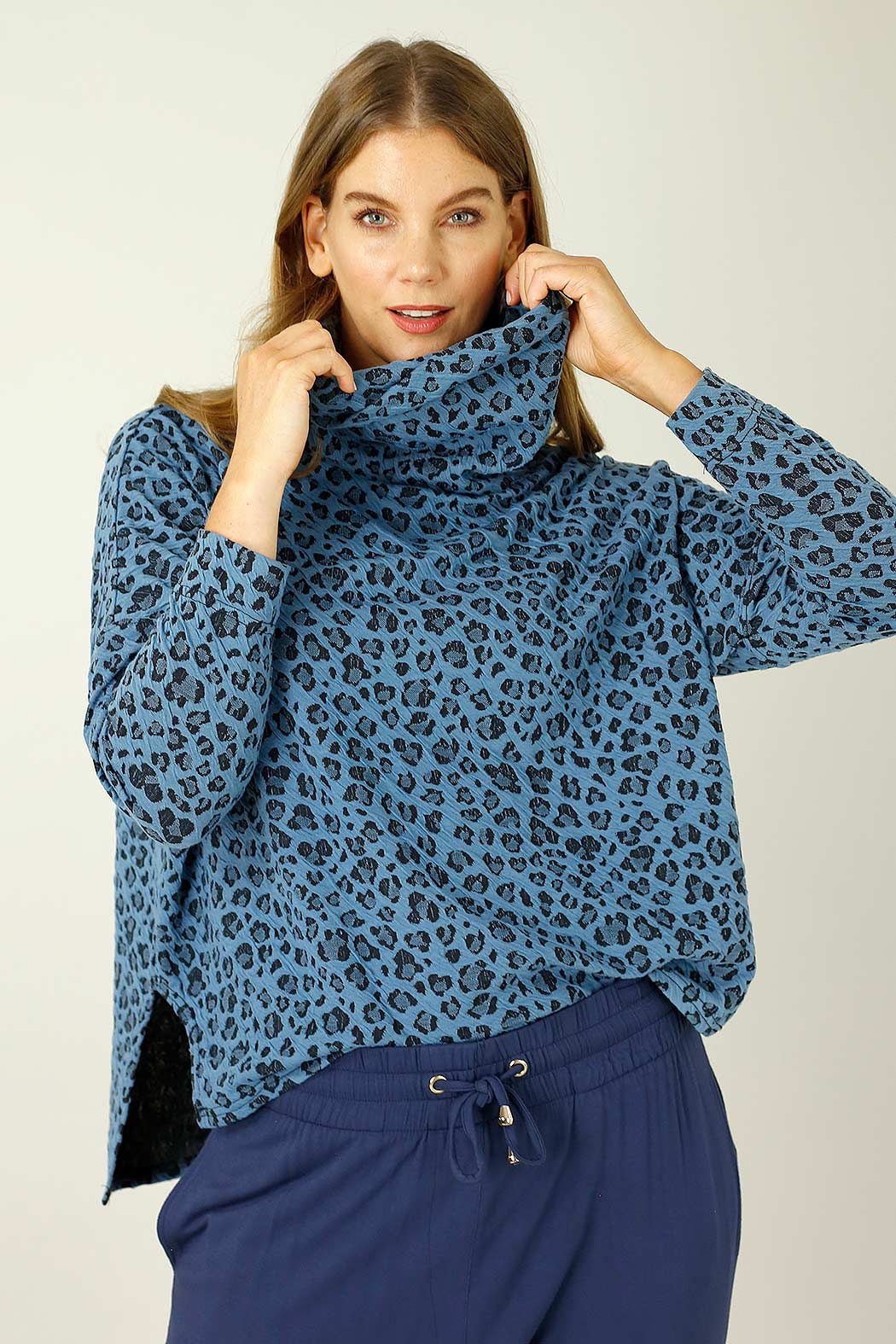 Blue Animal Jacquard Turtleneck - SALE