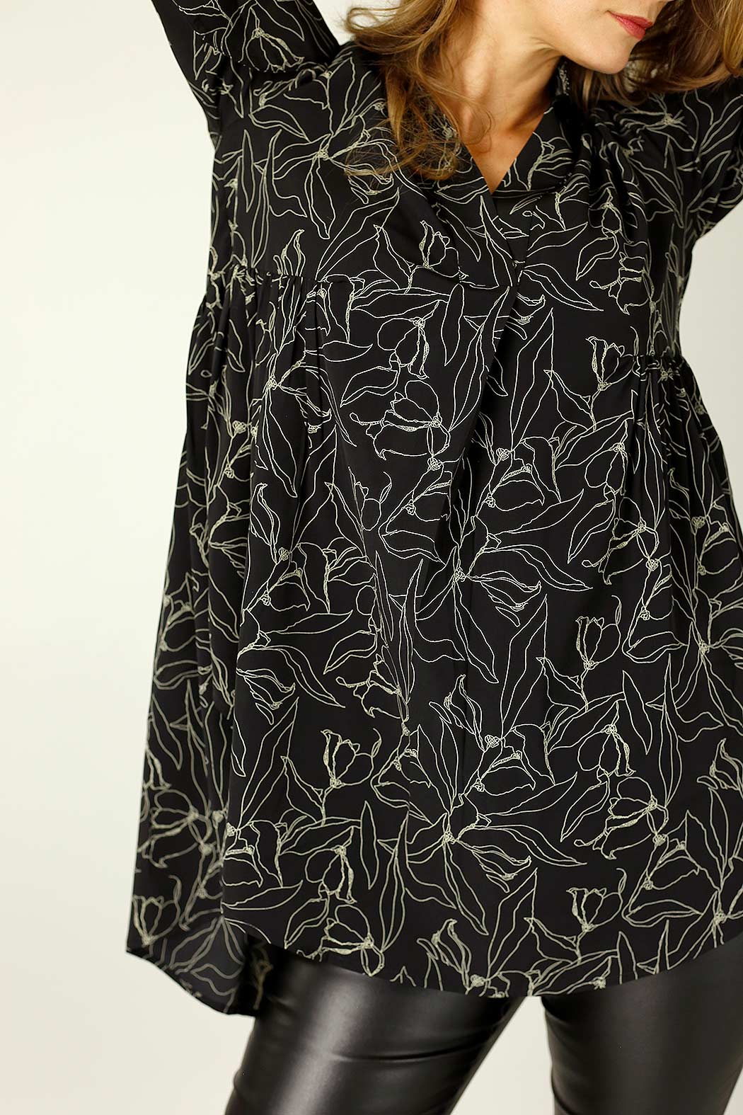 Black Floral Nano Babydoll Shirt - SALE
