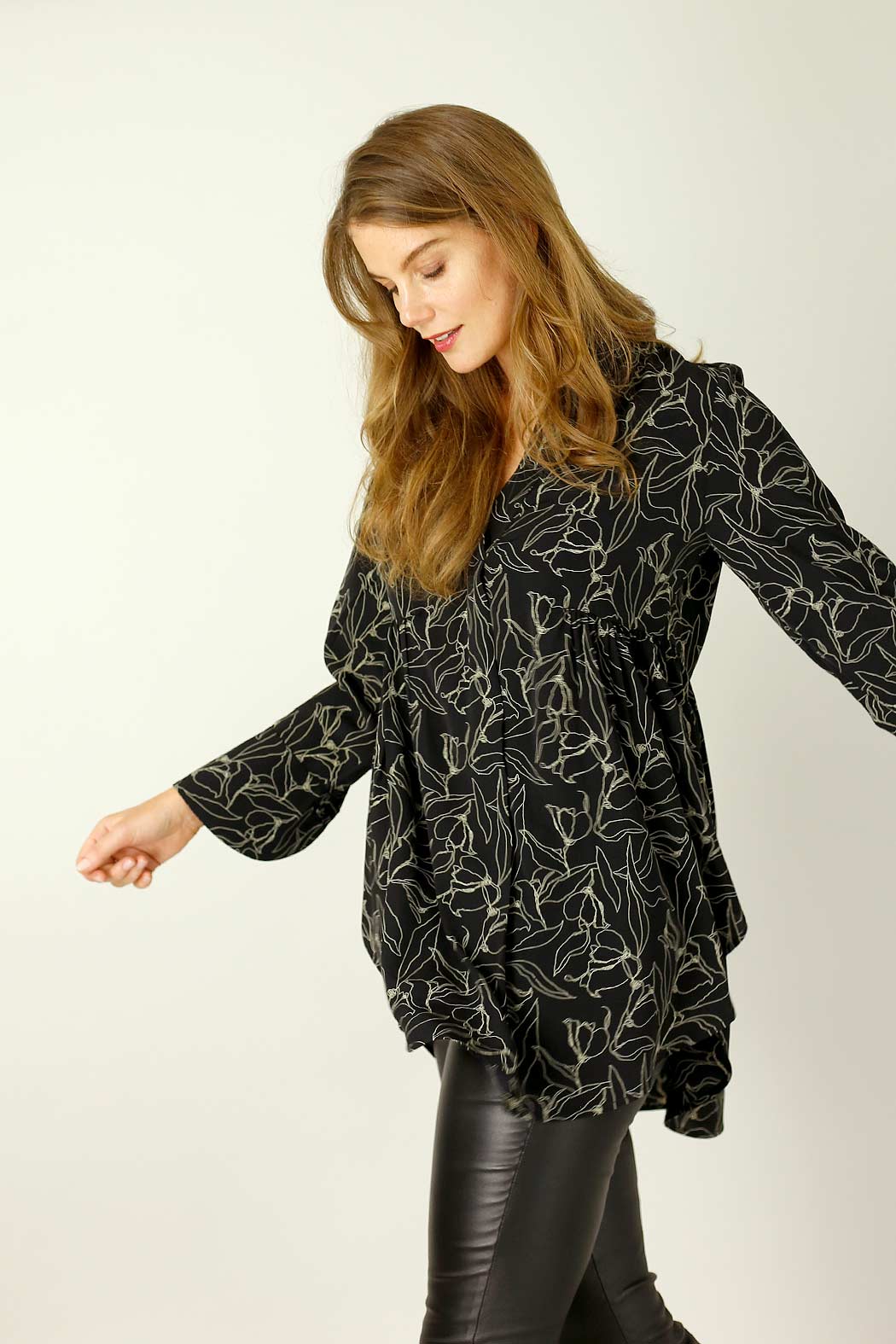 Black Floral Nano Babydoll Shirt - SALE