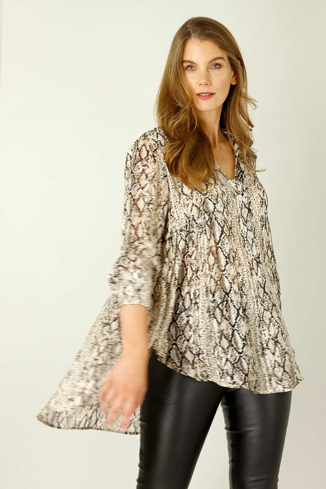 Brown Snake Chiffon Babydoll Shirt