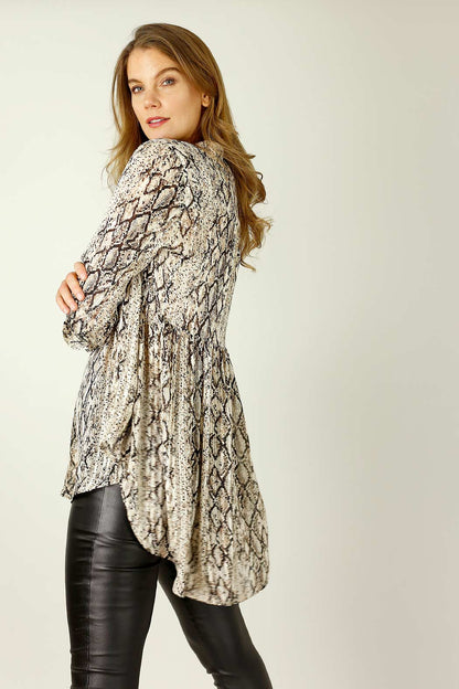Brown Snake Chiffon Babydoll Shirt