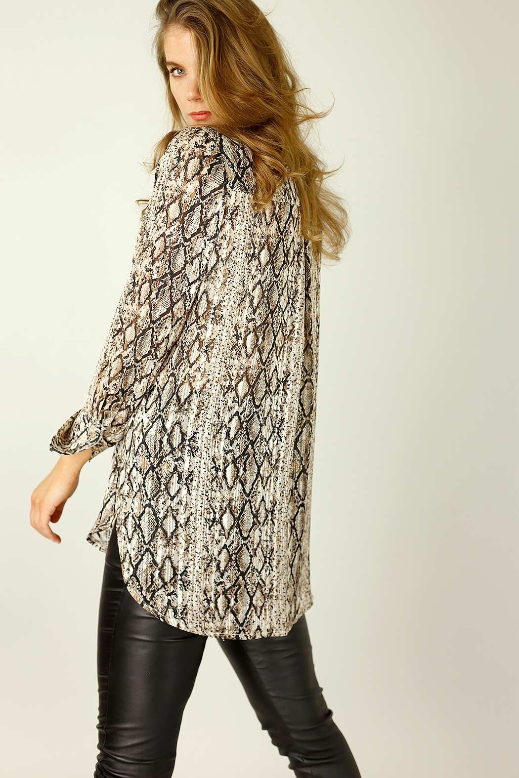 Brown Snake Chiffon Waterfall Shirt - SALE