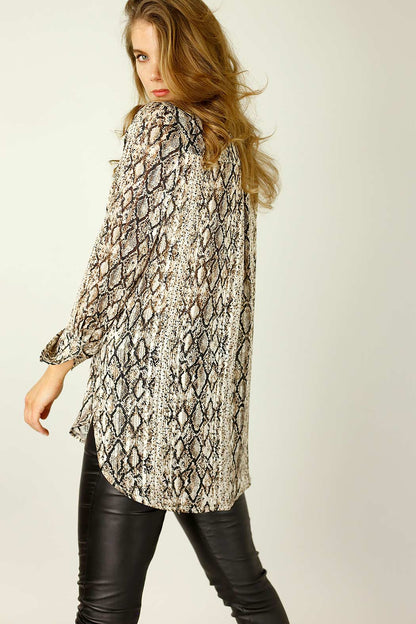 Brown Snake Chiffon Waterfall Shirt - SALE