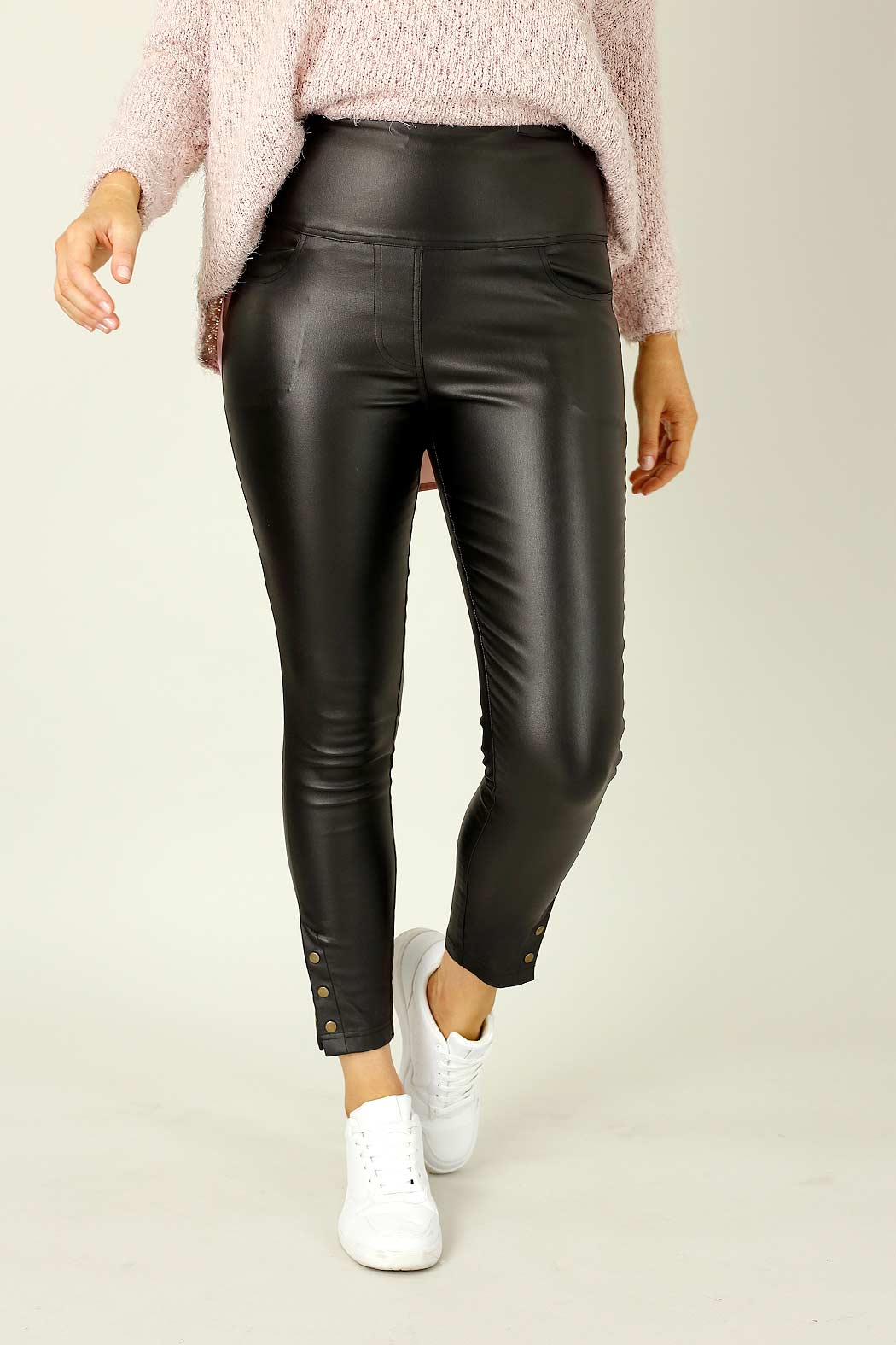 Black Waxed Leatherette Stud Jean - SALE