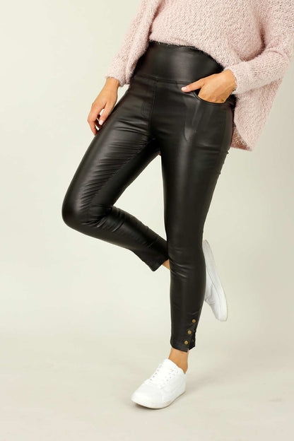 Black Waxed Leatherette Stud Jean - SALE