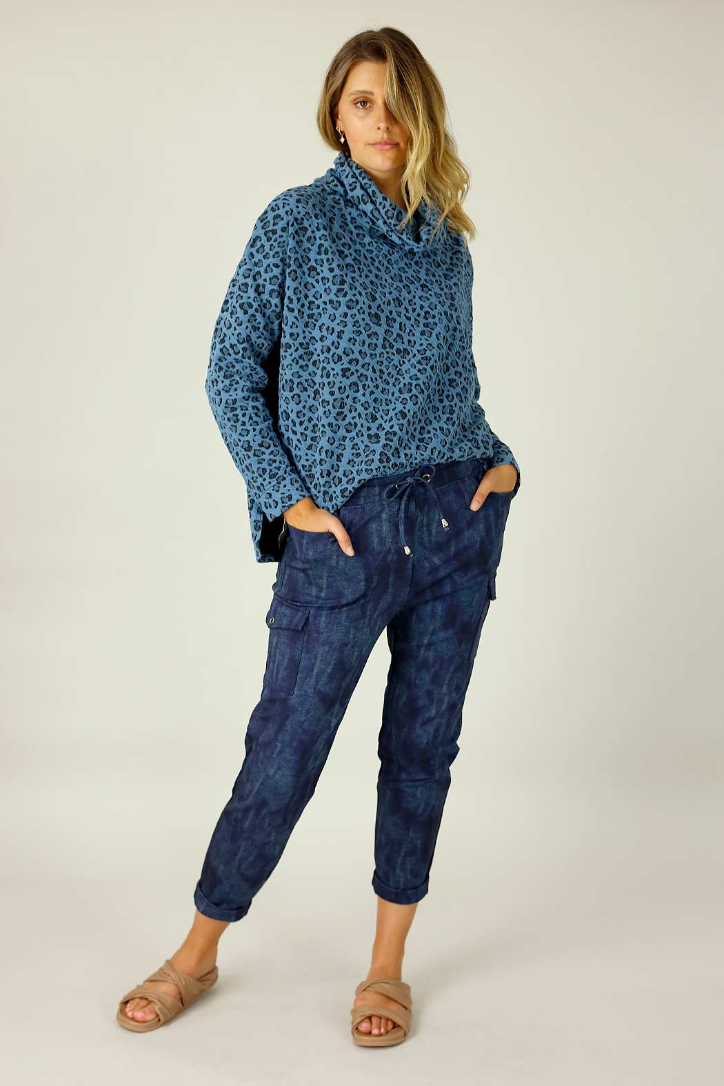 Blue Denim Ponte Cargo Jogger