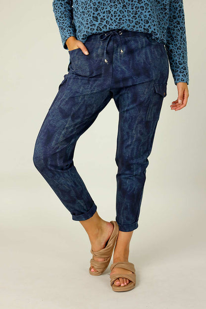 Blue Denim Ponte Cargo Jogger
