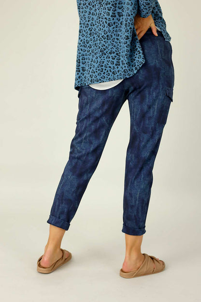 Blue Denim Ponte Cargo Jogger