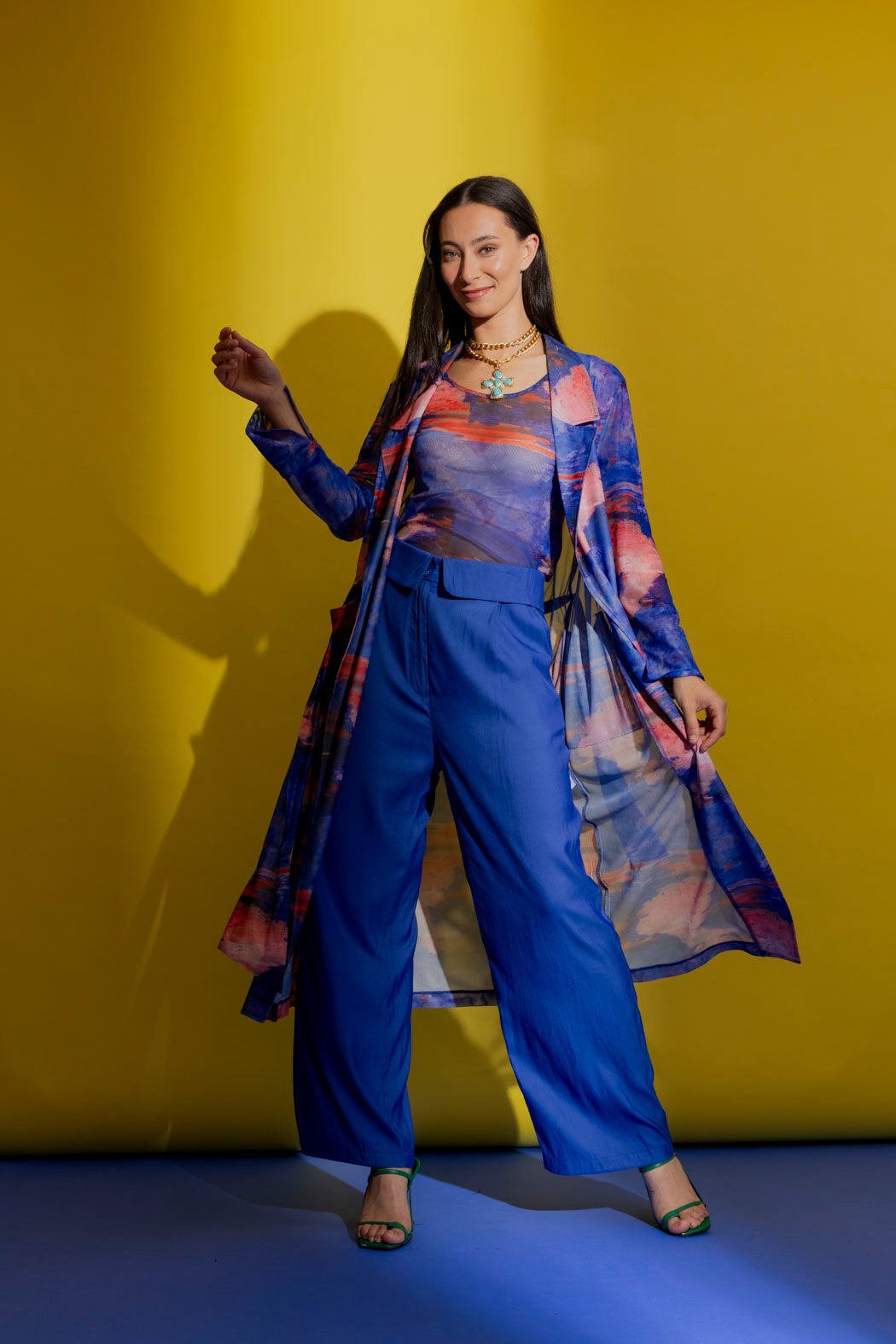 Blue Mesh Trench Coat