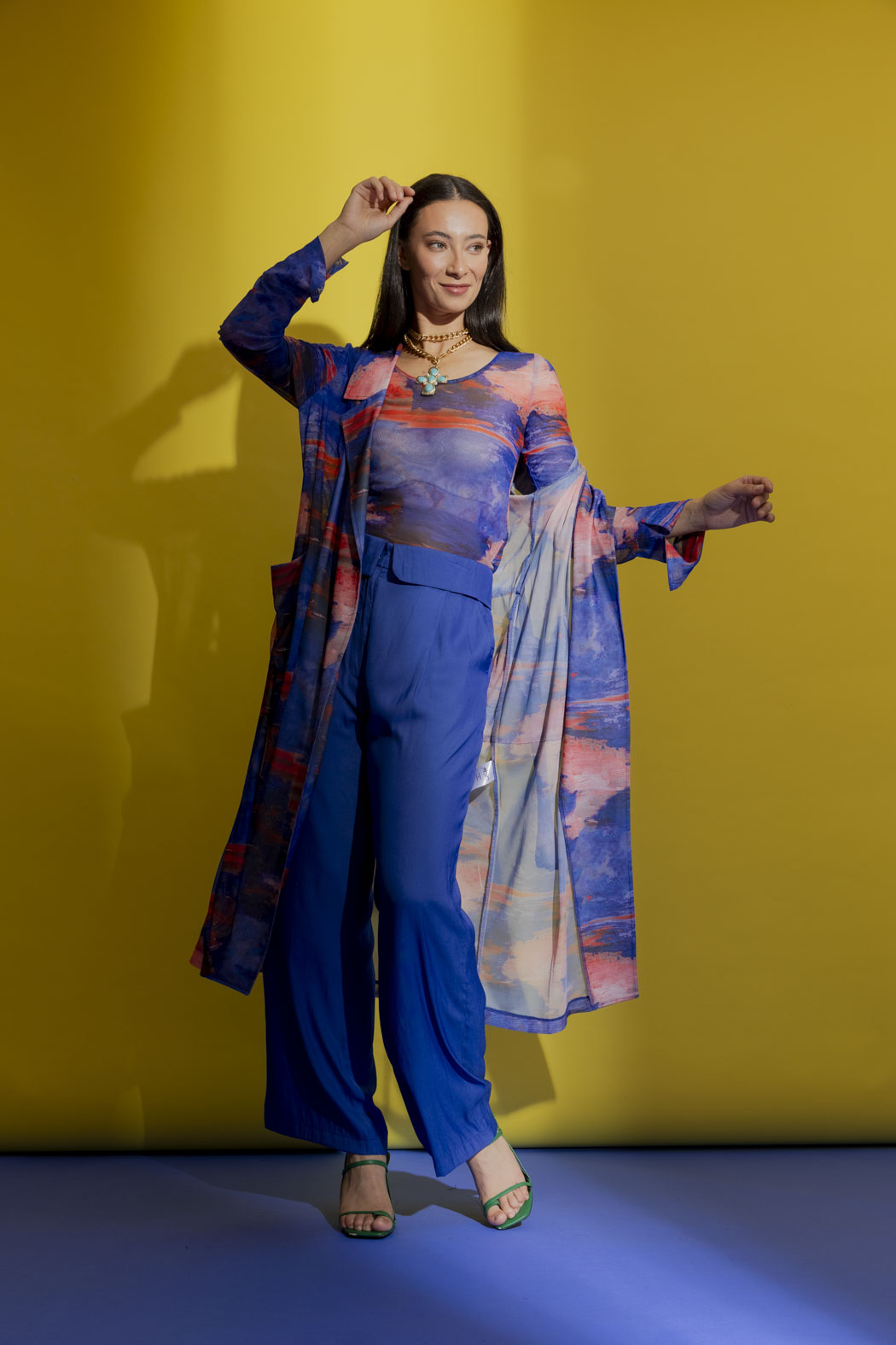 Blue Mesh Trench Coat