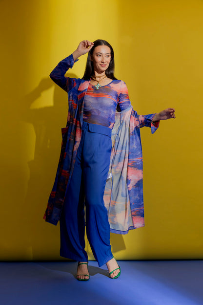 Blue Mesh Trench Coat