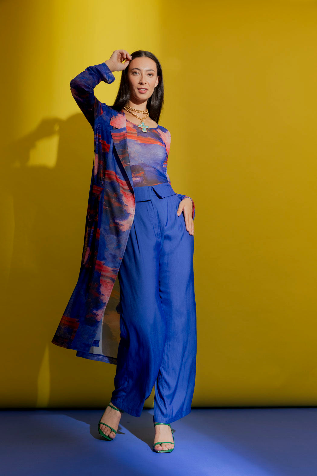 Blue Mesh Trench Coat
