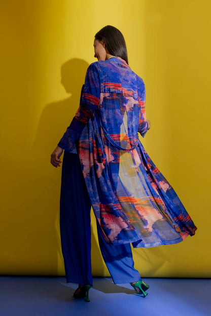 Blue Mesh Trench Coat
