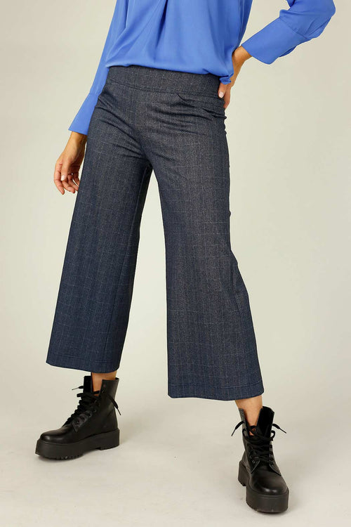 Blue Check Ponte Jet Check Culotte