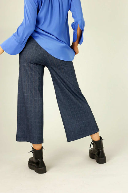 Blue Check Ponte Jet Check Culotte